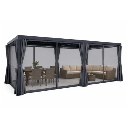 Aoodor 10x20 FT Louvered Pergola – Adjustable Aluminum Roof with Curtains & Netting