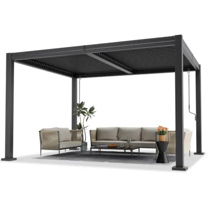 10 x 20 ft Outdoor Louvered Pergola With Water-tight Adjustable Roof, Charcoal